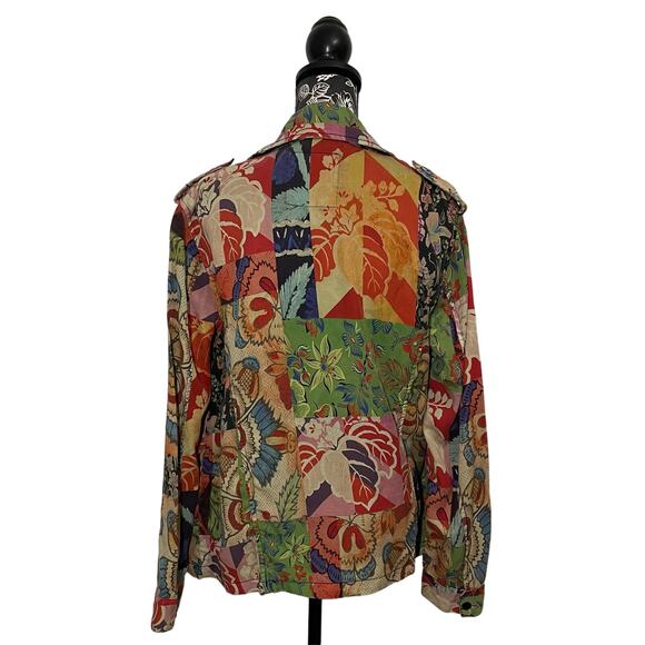 Desigual Jacket Tropical Print Patchwork Button Up Multicolor Shacket Medium - Picture 10 of 11